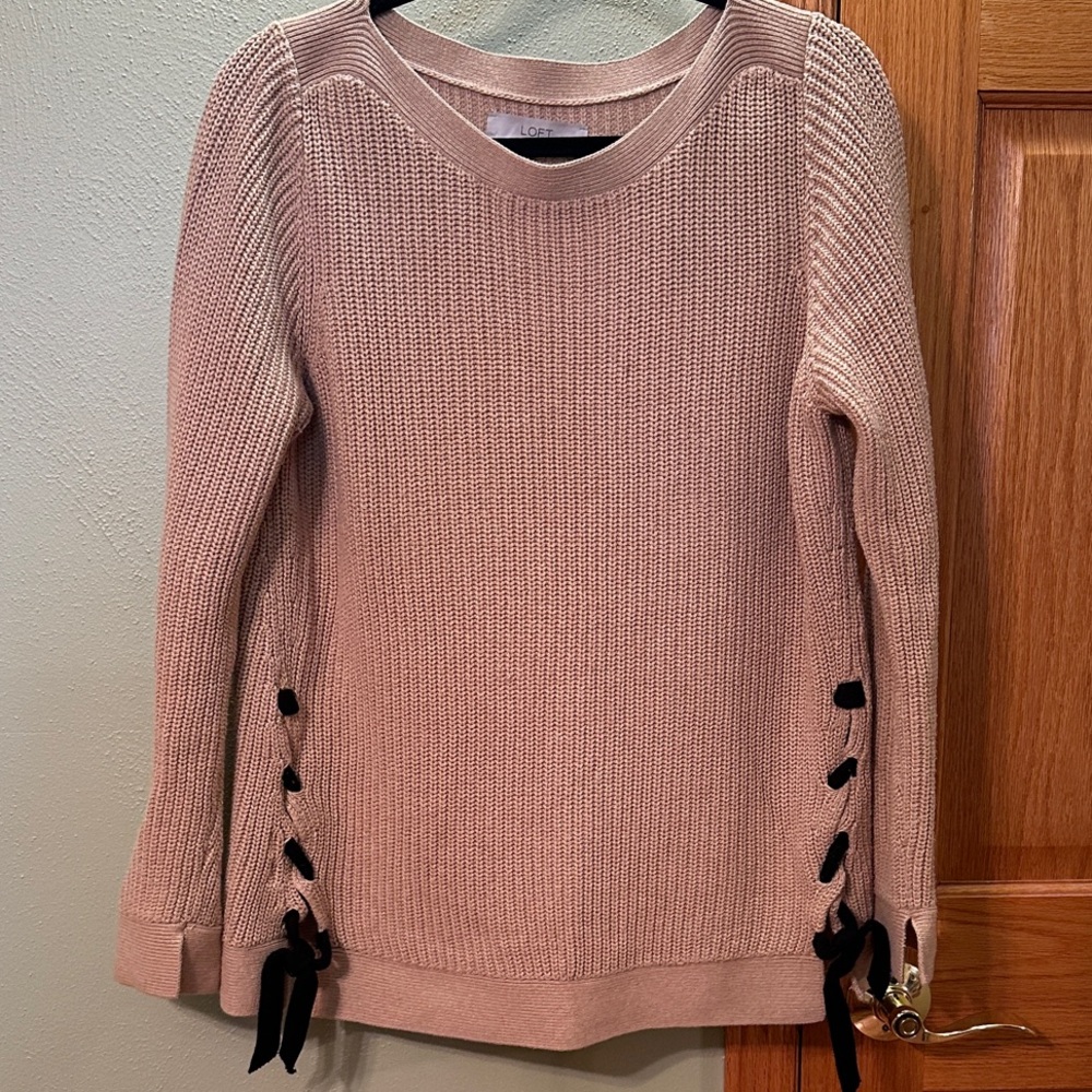 LOFT Camel Color Sweater with Black Side Ties